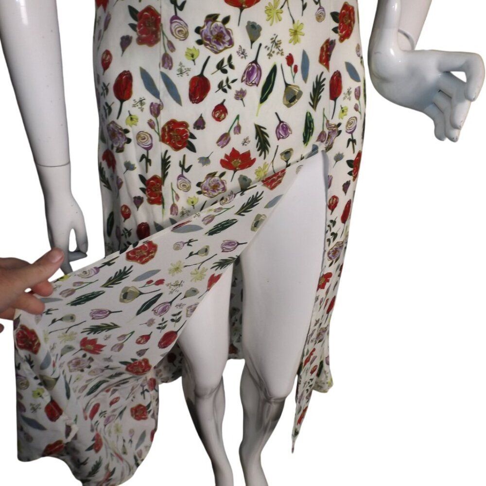 STONE COLD FOX Dress, 1/S, Silk Floral, Off Shoulder, HIGH slit/Vent, Midi, Zip - Picture 9 of 16